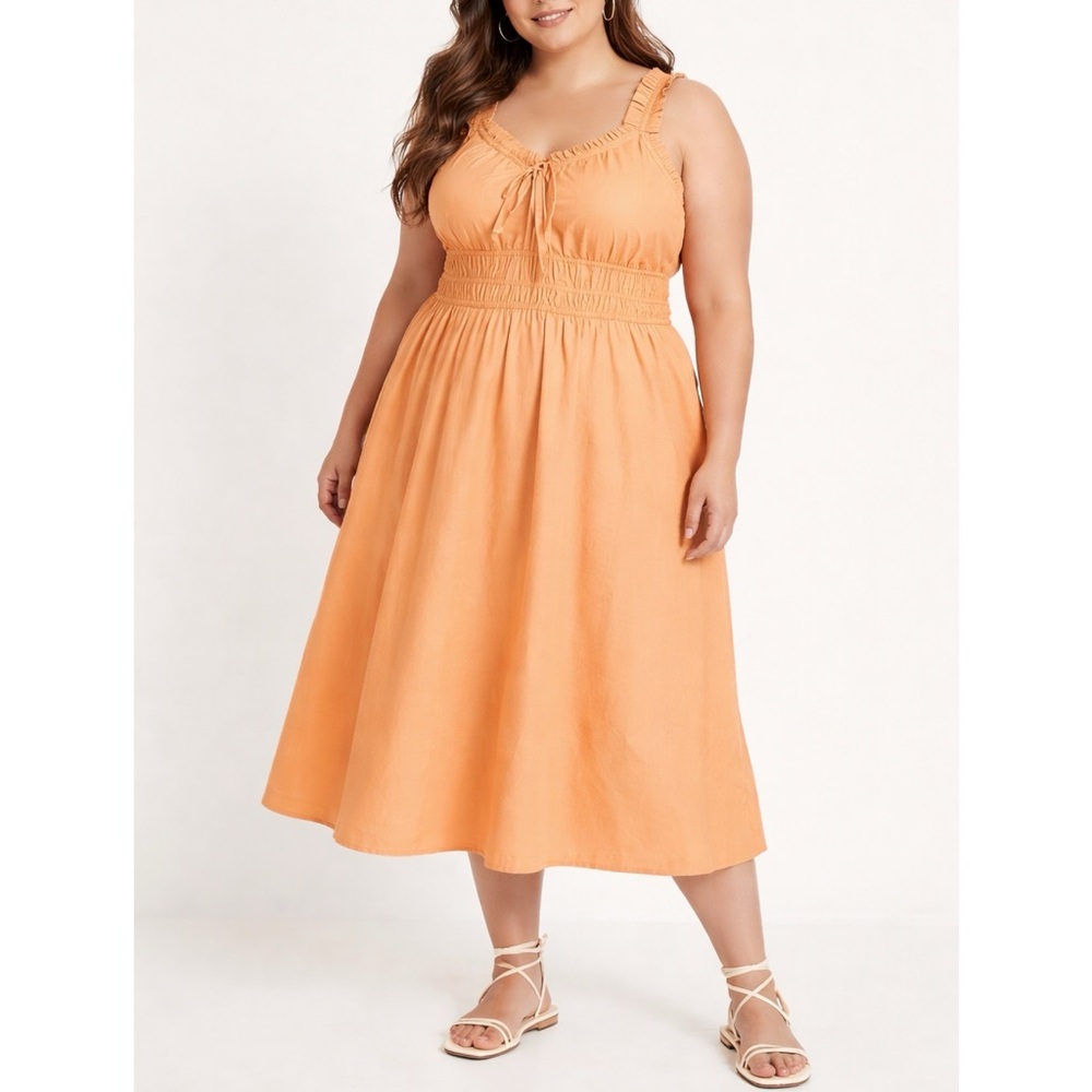 Old Navy Orange Blossom Petal Ruffled Cotton Lawn Midi Dress Elastic Waist 4X